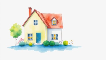 Cute, Watercolor House Illustration