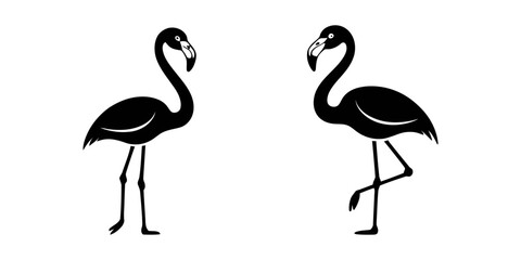 flamingo silhouette vector illustration, Flamingo Silhouettes, Flamingo Black and White Round Icon, Shapes of flamingos, Flamingo Icon on Black and White Vector Backgrounds.