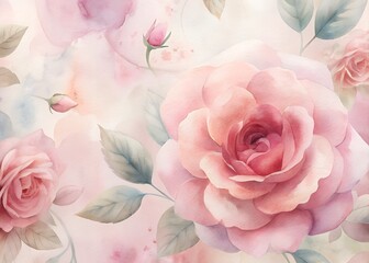 Fototapeta premium Watercolor Floral Pattern with Roses , Water color Hand-drawn peony textile design, Water color background, floral pattern for wallpaper or fabric