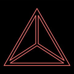 Neon pyramid shape triangle view from above Sacred geometry red color vector illustration image flat style