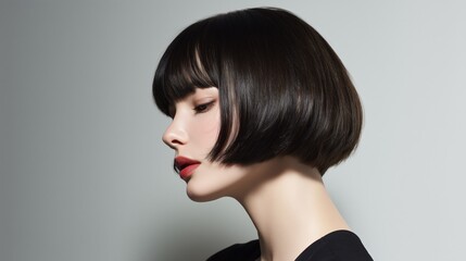 Naklejka premium Ear-Length Bob with a Soft Fringe for teen. 