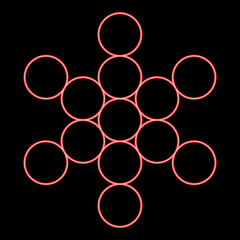 Neon fruit of life symbol Sacred geometry red color vector illustration image flat style