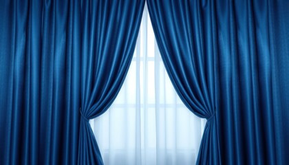 Dark blue curtains framing a window