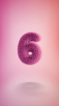 Countdown 3d pink fluffy numbers from 10 to 0 with animated text run on a simple gradient background with particles. Vertical loop animation