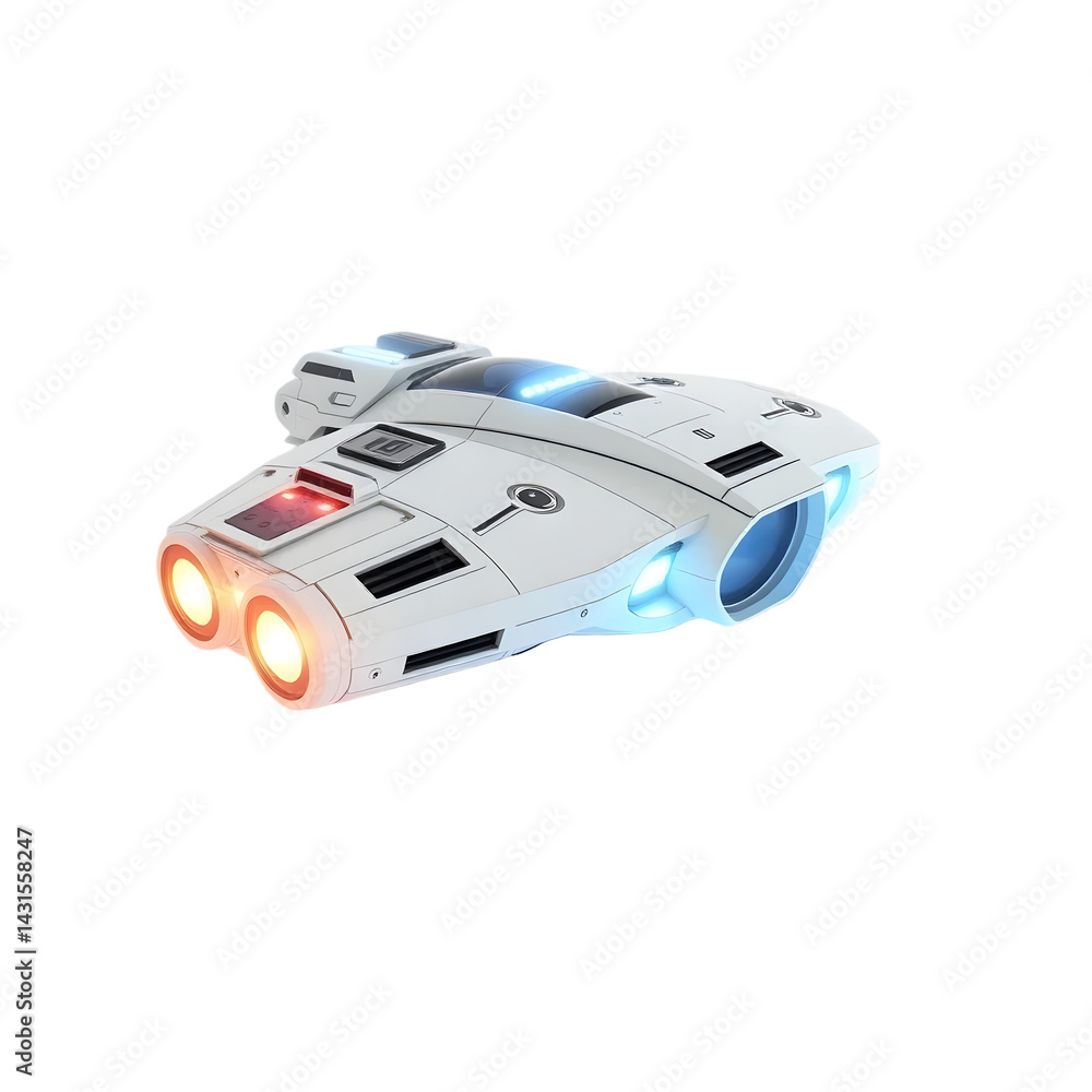 Aufkleber futuristic spaceship, 3d render, flying object. isolated against a white background, this sleek spac