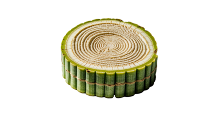 Cross section of a bundled green plant stem on a black background