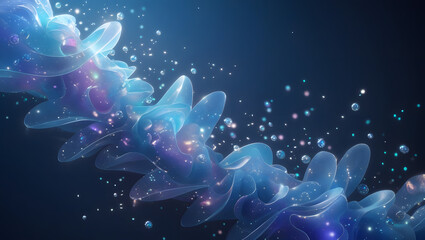 Floating particles on a dark blue background with soft glow and depth, tech-inspired desktop look wallpaper