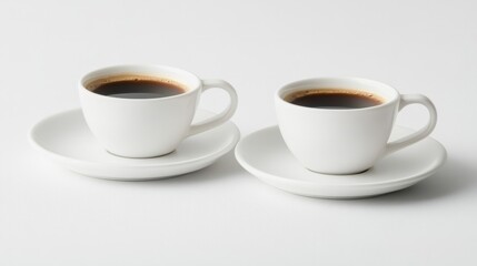 Obraz premium Twin coffee cups with crema top, placed neatly on matching saucers, generative ai