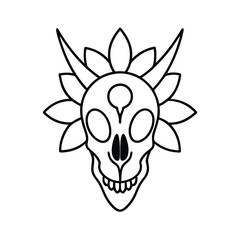 animal skull floral accents vector line art silhouettes