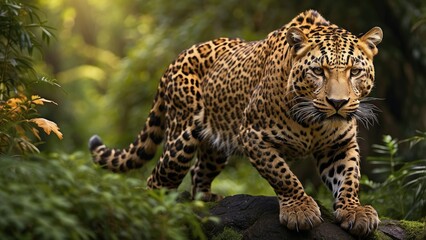 Obraz premium Leopard on the Move in African Savannah Wildlife Scene