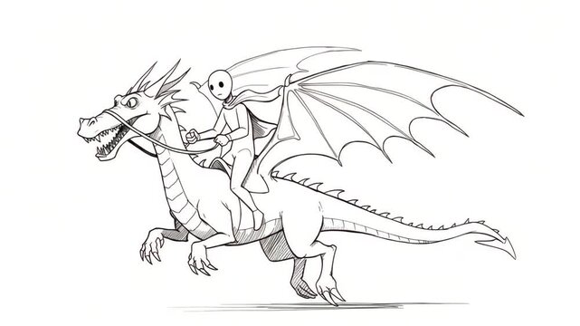 animated line figure character riding a dragon