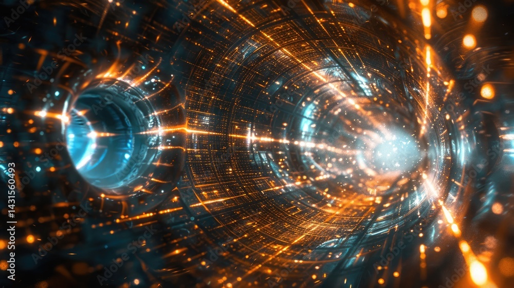 Poster abstract of particles glowing vivid light with fractal style effect. futuristic style vortex scene a