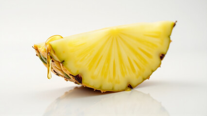 Freshly Cut Pineapple with Juice Dripping onto White Surface Below