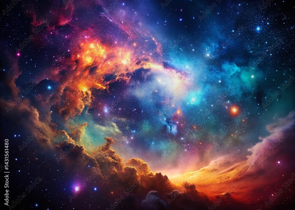 Wall mural dynamic gradient night photography: deep space nebula background with noise texture