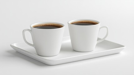 Obraz premium Two cups with a coffee drink on a white saucer and a plate on a white surface. generative ai