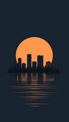 Cityscape Moonlit Reflection