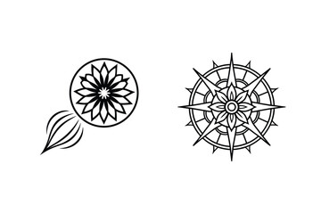 Fototapeta premium Intricate Black And White Floral And Starburst Designs For Logos And Graphics