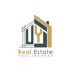 Fototapeta premium initial monogram logo for real estate with Home shape creative design.