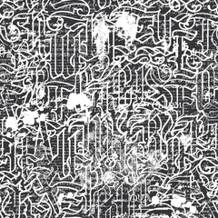 Abstract seamless pattern of English capital letters and worn newspaper clippings. Hand-drawn vector background in vintage style. Suitable for wallpaper, wrapping paper, t-shirt design. No AI used