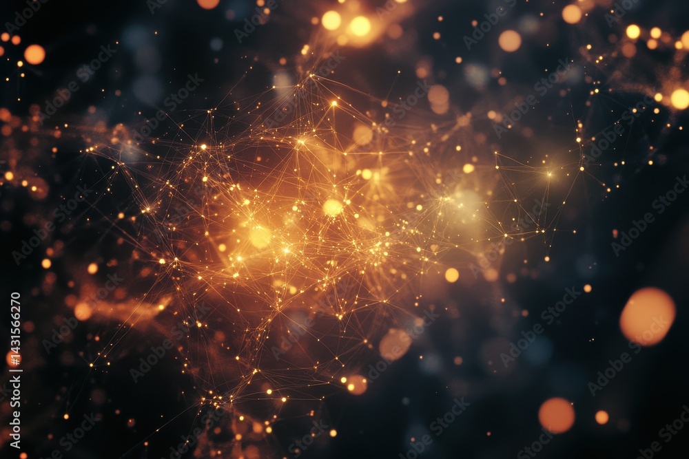 Poster abstract golden network connections digital art background design glow dark lines nodes bokeh brown