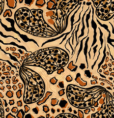 Leopard butterfly and zebra pattern design. For textile and print.