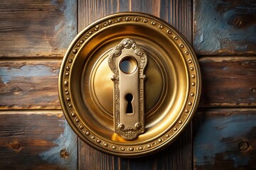 Obraz premium Elegant Brass Door Handle Keyhole Plate with Polished Cut Design, Gourmet Food Photography Still Life
