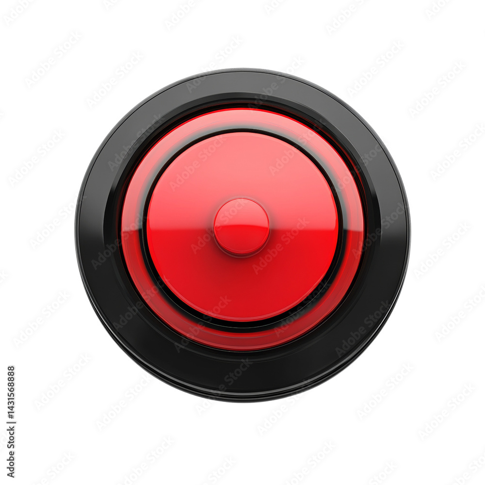 Poster Glossy red and black circular element with layered design on transparent background