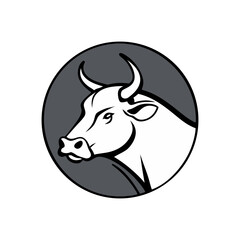 Black and White Cow Head Silhouette portrait, logo, element. Vector illustration