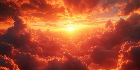 Fototapeta premium Majestic sunset illuminating vibrant clouds over a serene horizon at dusk