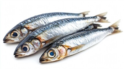 Fototapeta premium Fresh Sardines on White Background for Professional Recipes and Packaging Design
