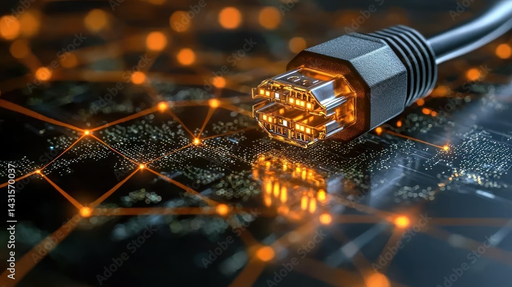 Poster global network connectivity: high-speed internet cable connecting the world, symbolizing digital com