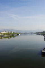 A riverside embankment in Linz, the river Danube, Austria       
