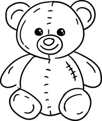 Obraz premium Hand drawn Baby Shower doodle clipart. Cute teddy bear illustration with stitched details and a friendly expression.
