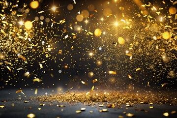 Naklejka premium Elegant Golden Confetti New Year's Eve Panoramic Background
