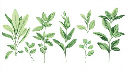 Fototapeta premium Fresh Sage Herb Set Isolated on White Background for Culinary Designs