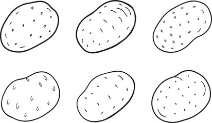 set of potato line art, black outline, vector and illustration, coloring book page line art drawing