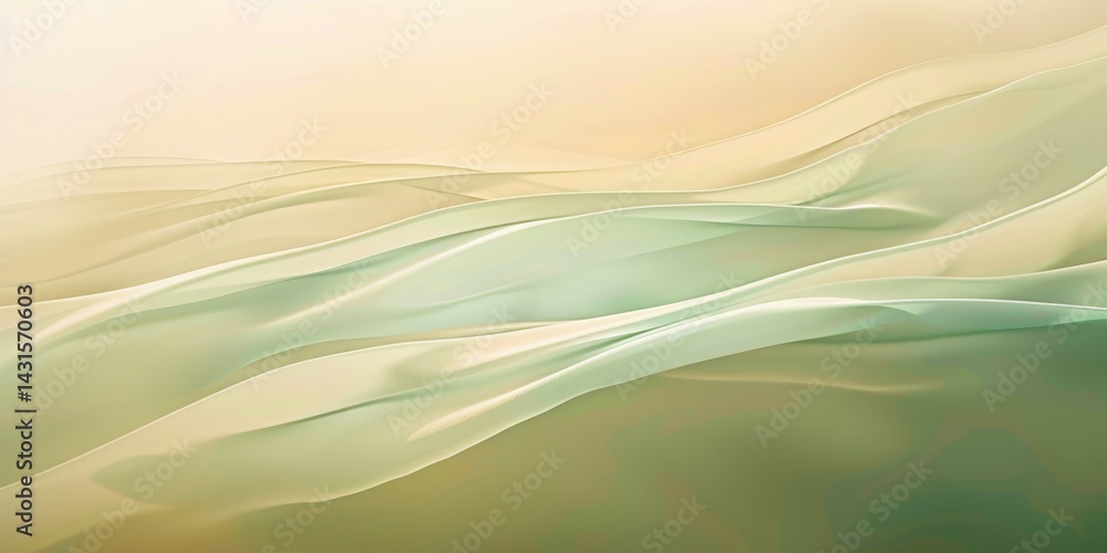 Poster abstract soft pastel wave pattern in beige and green tones. digital background for art design. backg