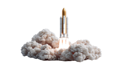 Blast Off! A powerful rocket ignites, propelled skyward amidst billowing clouds of smoke and fire, a symbol of innovation, exploration, and the boundless human spirit. 
