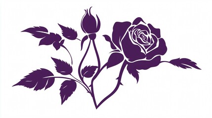 Obraz premium Elegant Silhouette of Purple Rose on White Background