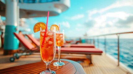 Tropical cocktails on a cruise ship deck