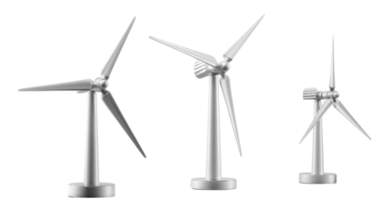 Wind Turbine Trio: Capturing the essence of sustainable power, this striking image showcases three modern wind turbines, representing the forefront of green energy and technological innovation. 