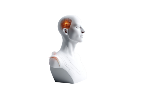 Human Brain in Medical Exploration: An artistic medical visualization of a human head and highlighted brain section, focusing on the anatomy with precision.