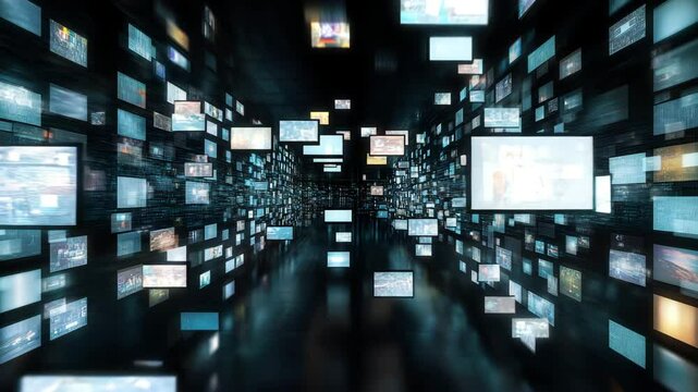 Social Network Concept with Blockchain Architecture Visualization of a Metaverse Big Data with Viral Videos, Advertising, Social Media Profiles with Influencers, Online Art and Internet Communities