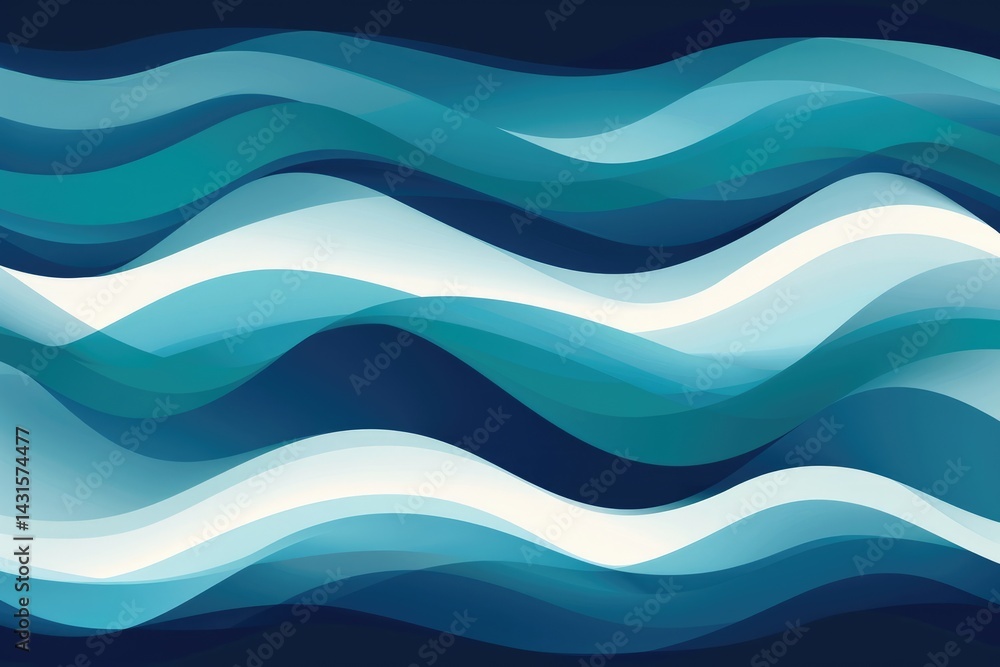 Poster abstract blue and white wave layers. modern digital design of ocean wave with blue and white color w