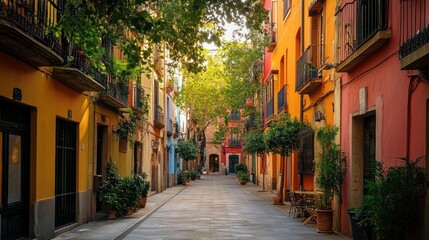 Fototapeta premium Vibrant Street in Spain: A Stroll Through Colorful Architecture