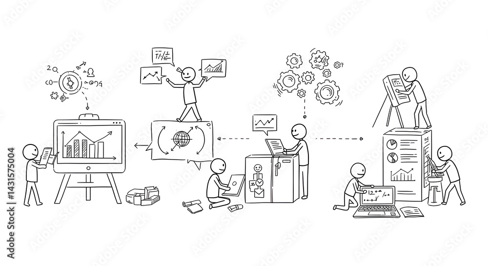 Poster data analysis collaboration depicted with simple drawings