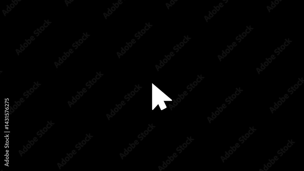 Poster minimal white arrow cursor animation on black background digital interface indicator
