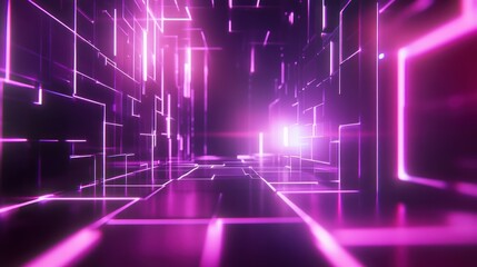 Obraz premium Futuristic, glowing, magenta corridor with interconnected, geometric, digital architecture