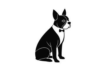 Silhouette art drawing of a Boston Terrier sitting sideways.eps