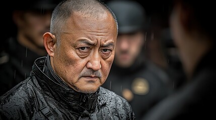 Fototapeta premium A Man in the Rain: A Dramatic Close-Up